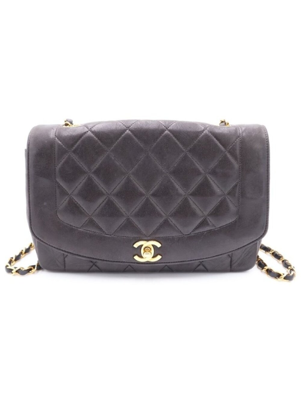 Chanel Diana 25 S Flap S Chain Shoulder Bag Black Lambskin Gold